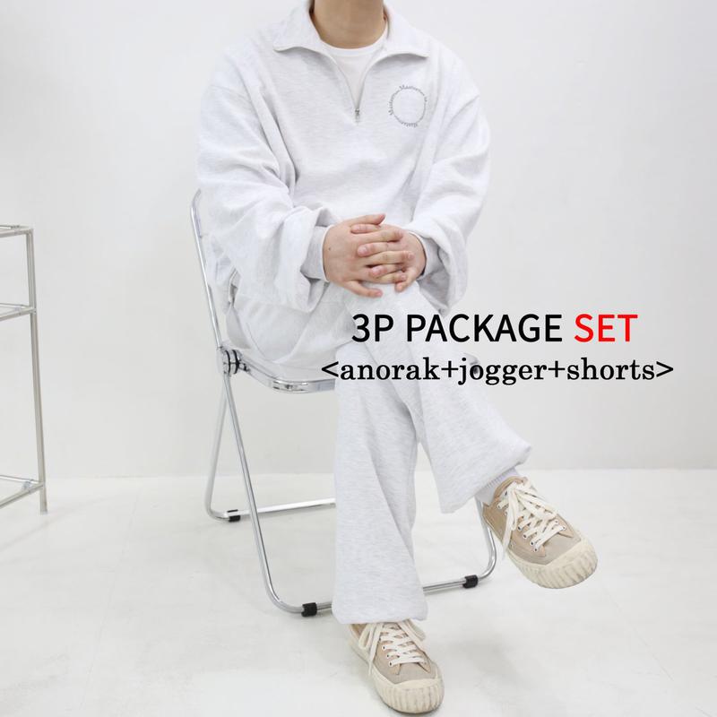 メンズ オーバーサイズ レタリング ハーフジップ アノラック スウェットシャツ バンディング ジョガーパンツ ショートパンツ 3Pパッケージセット トレーニングウェア 4種