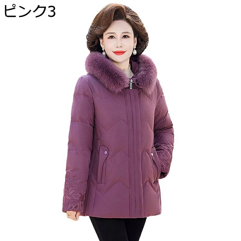 コットンジャケット レディース 花 花柄 ファー付きフード 中綿ジャケット トップス 冬用ジャケット 長袖 厚い 保暖保温 綿服 やわらか 秋 冬 耐久 婦人服 シニアアウター 中高年 50-70代