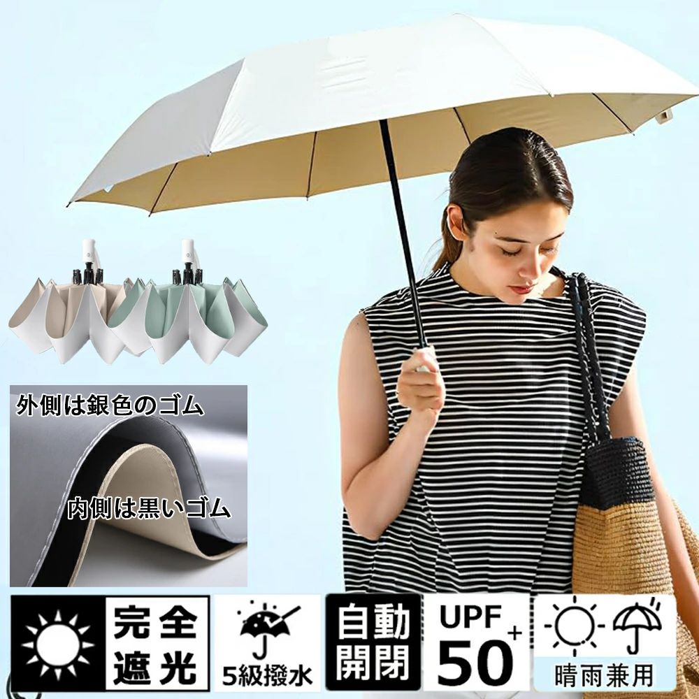折りたたみ傘 晴雨兼用傘 自動開閉 折り畳み傘 日傘 撥水加工 完全遮光 遮光率99.99% UPF50+ UVカット
