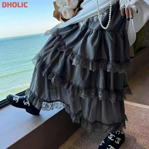 [メガ割りSALE]リンクルレースティアードスカート