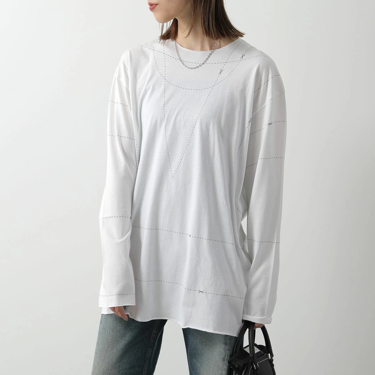 MM6 エムエムシックス メゾンマルジェラ Tシャツ S52NH0017 S23588 レディース 長袖 クルーネック カットソー コットン ロンT ロゴ 100