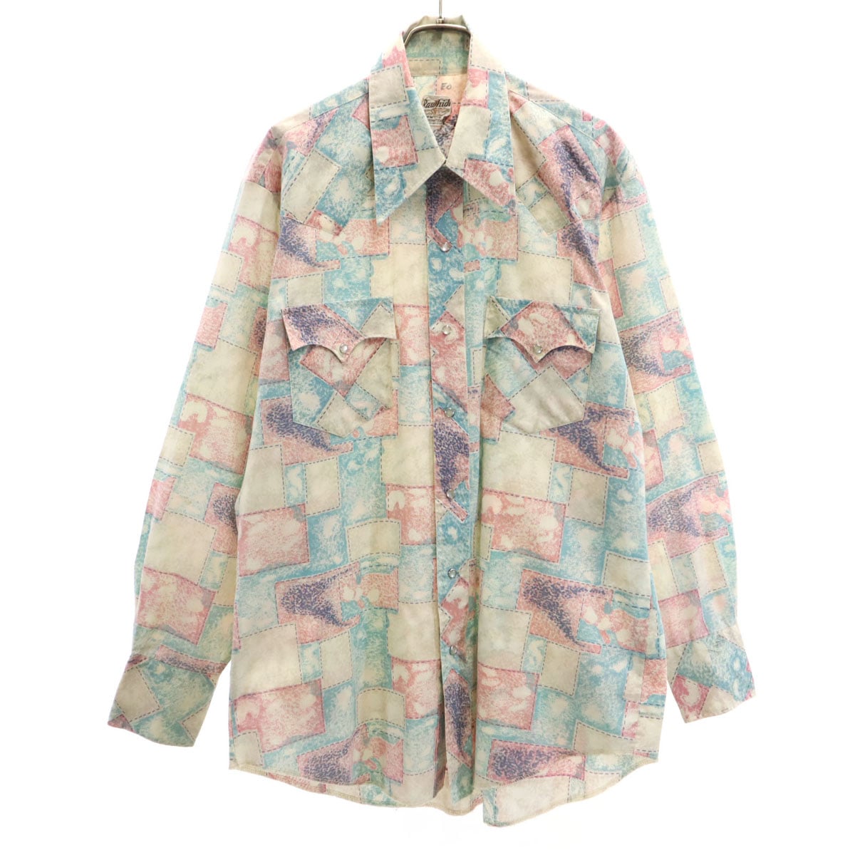 Rawhide 70s ヴィンテージ 総柄 長袖 ウエスタンシャツ グレージュ メンズ 古着