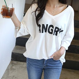 at36.【送料無料】春夏新作! トップス Tシャツ カットソー ロゴTシャツ 大人可愛い 体型カバー ドルマンスリーブ カジュアル 7分袖 インナー 韓国ファッション