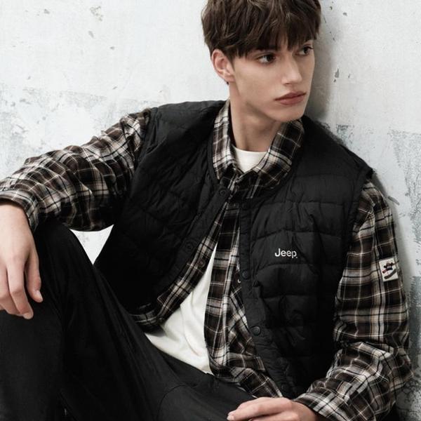 JEEP 男女共用 横刺しゅう ダックダウン 軽量パディングベスト_A JP4JPU692