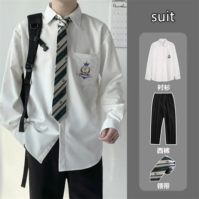 DK制服男フルセット春季学院風ゆったり長袖白シャツ刺繍夏女子学生JKクラス服