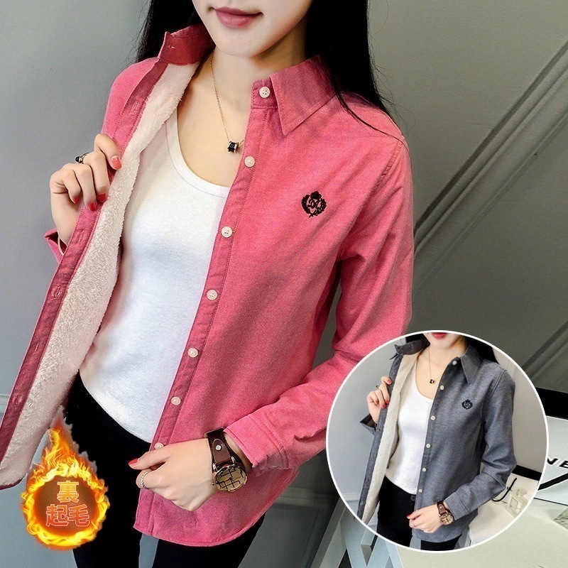 レディースシャツ長袖裏起毛シャツブラウス裏ボア付き厚カジュアルオフィス通勤通学トップス防寒あったか暖かおしゃれ