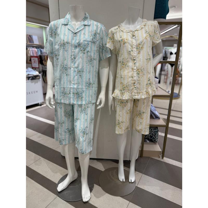 綿裏起毛フラワーストライプ捺染カップル夏パジャマ(MP8861BWP8861B)