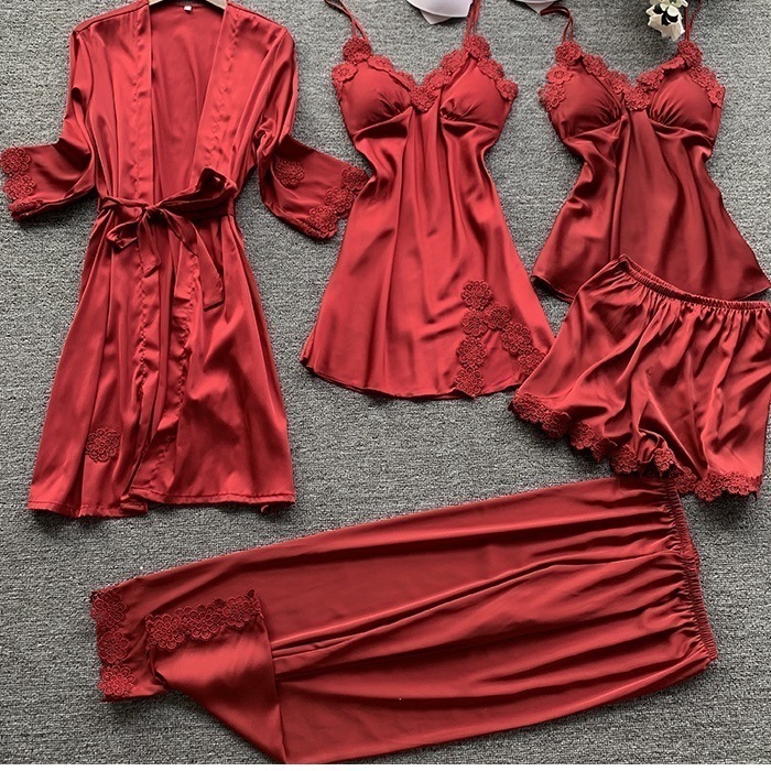 ５点セット トップス ボトムス パンツ ルームウェア パジャマ 部屋着 寝巻き ナイトウェア キャミソール ガウン ストレート レース かわいい 可愛い きれいめ シンプル カジュアル 上品