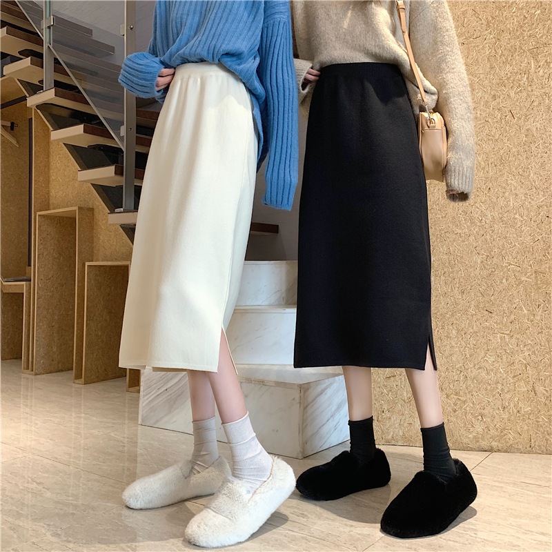 ニットスカート スリット入りスカート ミドルニットスカート カジュアルニットスカート スカート ロングスカート タイトスカート ニットスカート 膝下 ロング ロング丈 7分丈 ミディアム丈 スリム