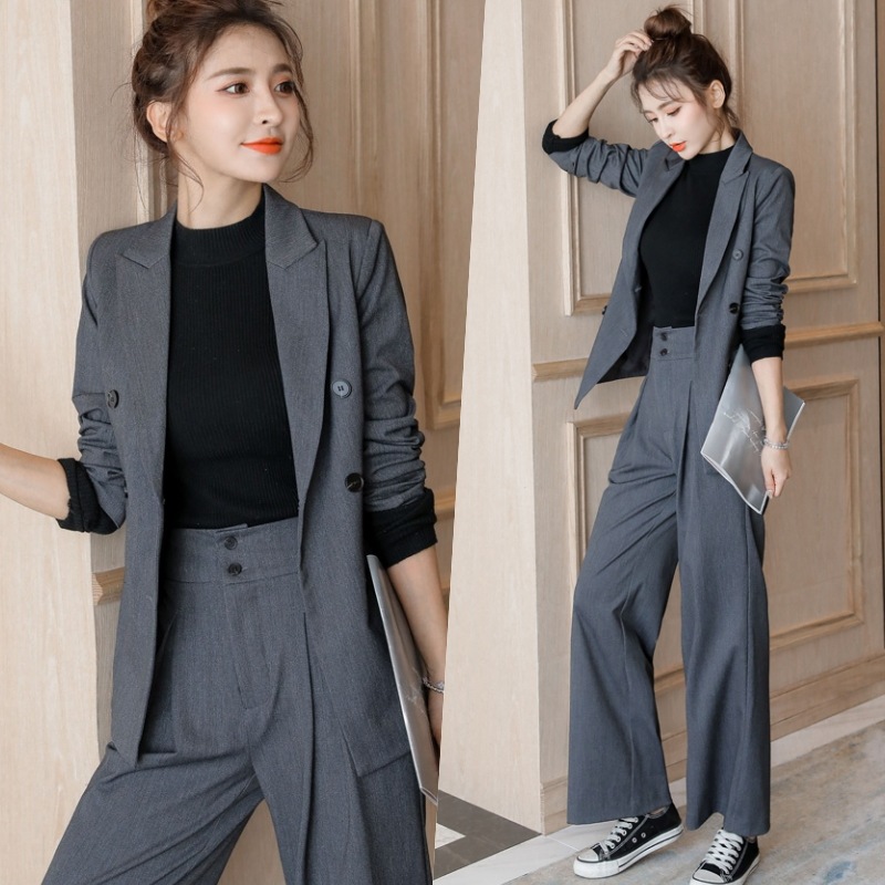 セットアップ ジャケット ワイドパンツ ストレートパンツ ロング ロング丈 長袖 Vネック 襟付き ストレート ワイド ポケット ハイウエスト 前開き ボタン 上下セット 2点セット ツーピース