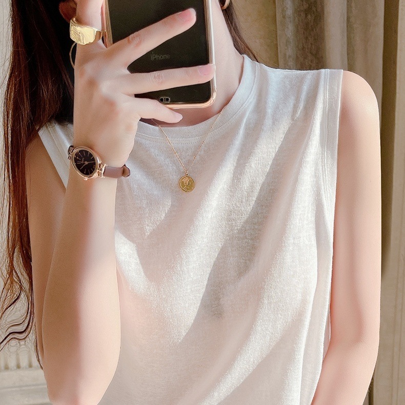 トップス ノースリーブトップス タンクトップ プルオーバー ミディ丈 袖なし ノースリーブ ラウンドネック ワイド リブ 透け感 サマーニット 薄手 大人可愛い きれいめ シンプル カジュアル 大人