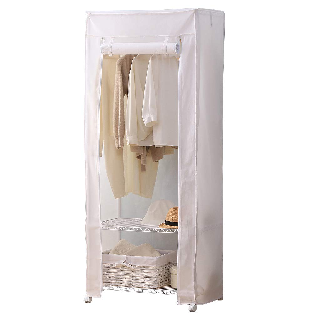 メタルラック ワードローブ ホワイト カバー付き キャスター付き ハンガーラック 防サビ加工 幅75×奥行き45×高さ182cm ポール径19mm サビに強い 本体 CMW-75183C