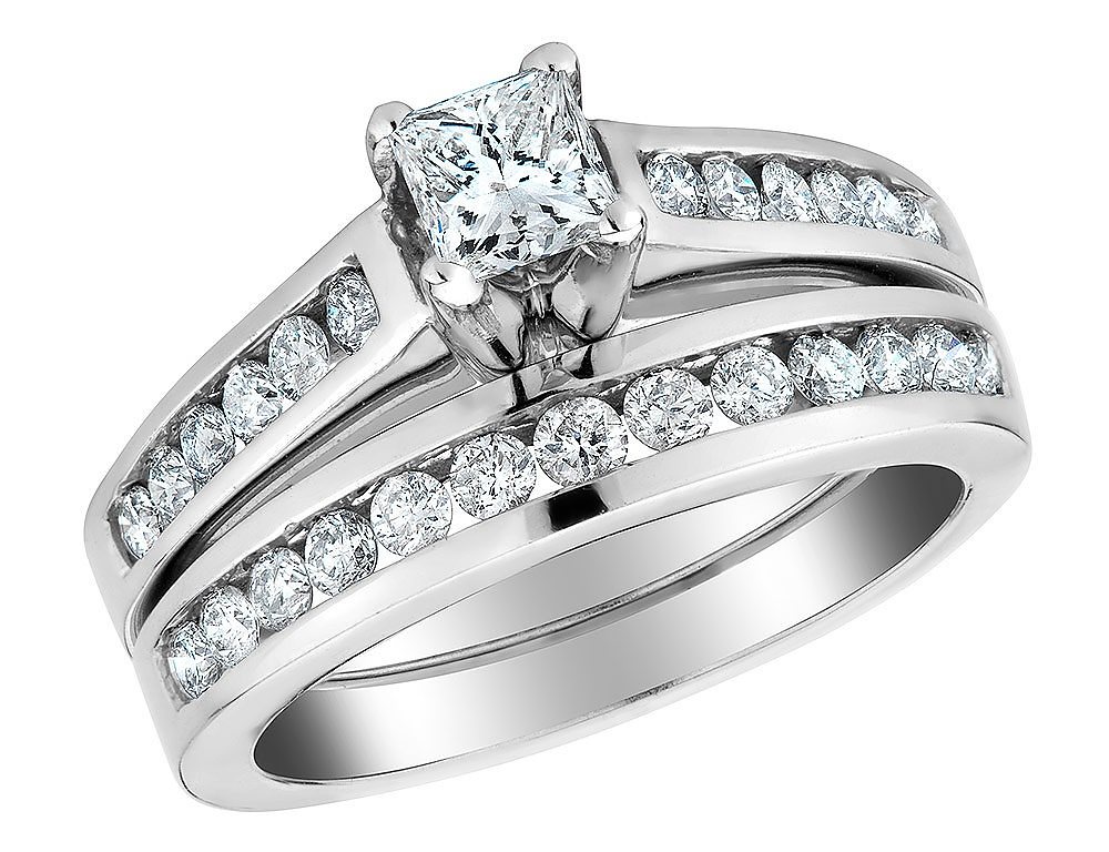 【完売】  プリンセスカットダイヤモンド婚約指輪と結婚指輪セット10Kホワイトゴールドで1/2カラット（ctw） 指輪