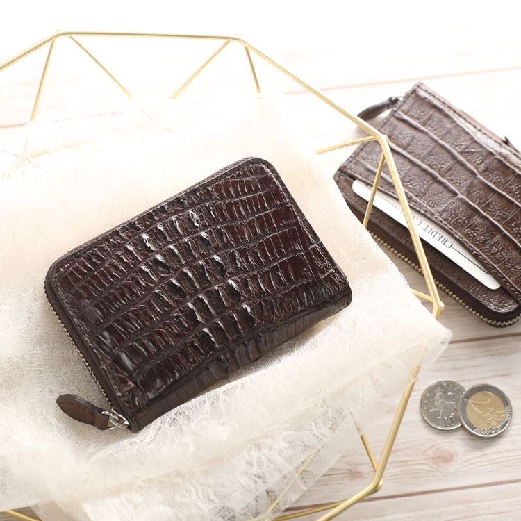 クロコダイル ホーンバック ミニ 財布【ネコポスで送料無料】レディース ラウンドファスナー コインケース 小銭入れ 本革 コンパクト財布 キャッシュレス 小さい 軽い お財布 母の日 ギフト プレゼン