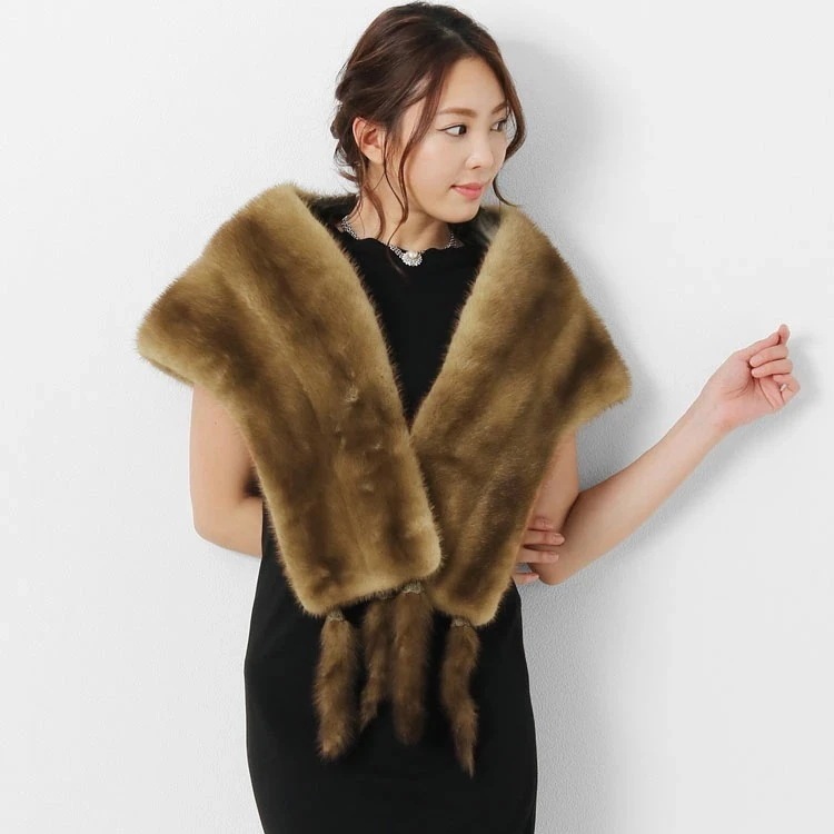 パステルミンクストールフリンジ付き/レディース