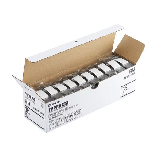 キングジム 【純正】 テプラPROテープカートリッジ エコパック10個入 18MM 白ラベル/黒文字 長さ8M SS18K-10PN