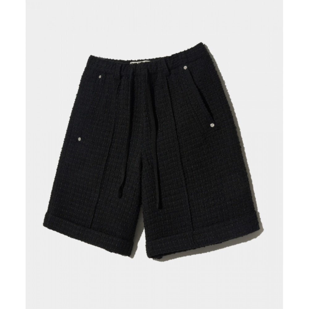 SATUR アーヘンウールブレンドツイードハーフパンツリゾートブラック