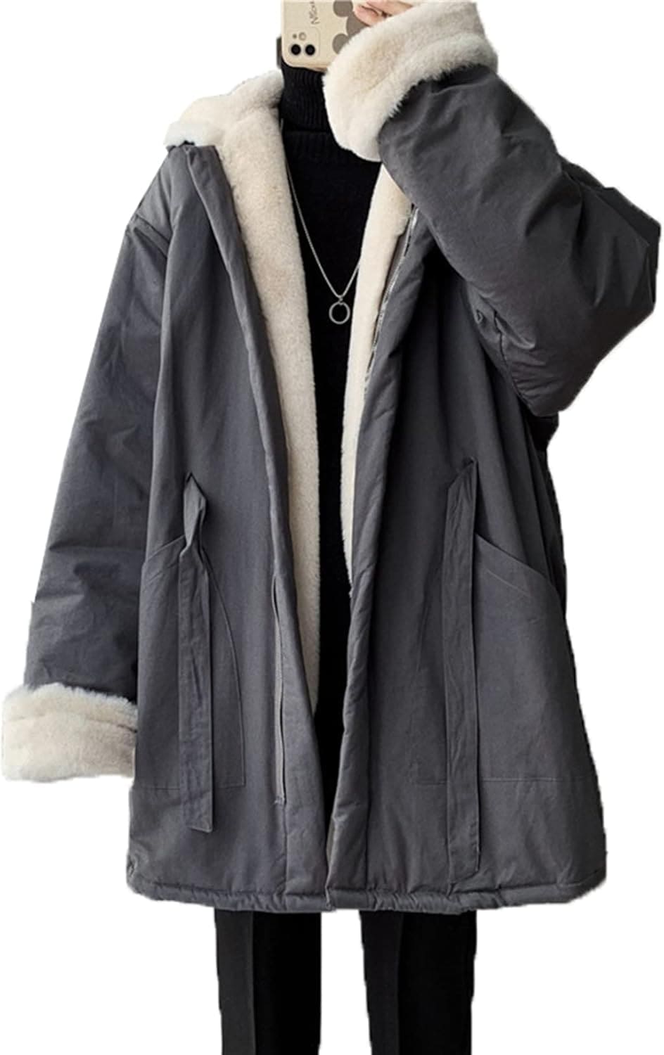 ボアジャケット メンズ レディース ハーフ丈 ミドル丈 防寒着 冬服 フード付き フリース ブルゾン オーバーサイズ ペアルック 裏起毛 男女通用 カップル 着痩せ 体型カバー 着回し力 恋人