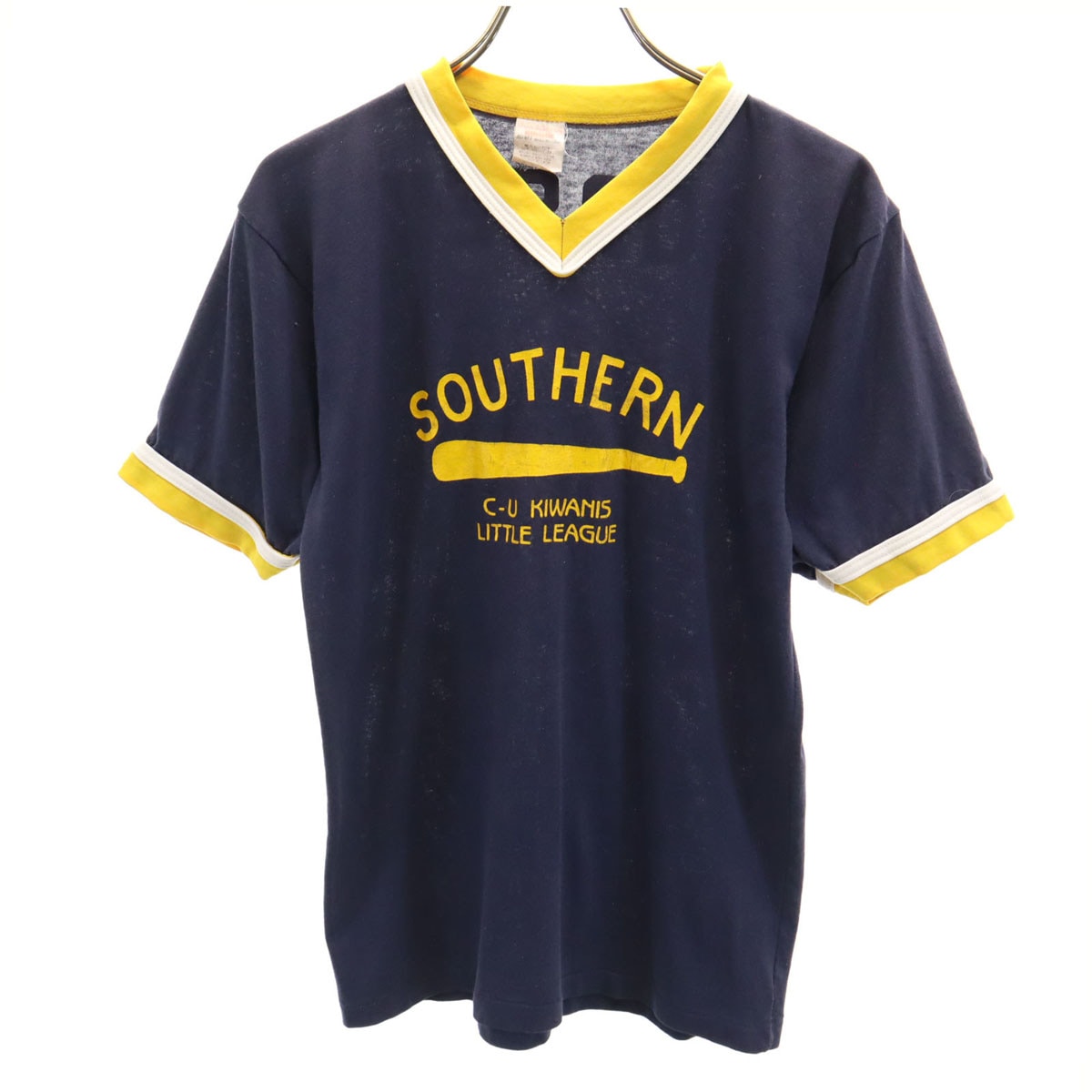 Don Alleson Athletic 80s USA製 ヴィンテージ 半袖 Vネック Tシャツ S ネイビー系 メンズ 古着