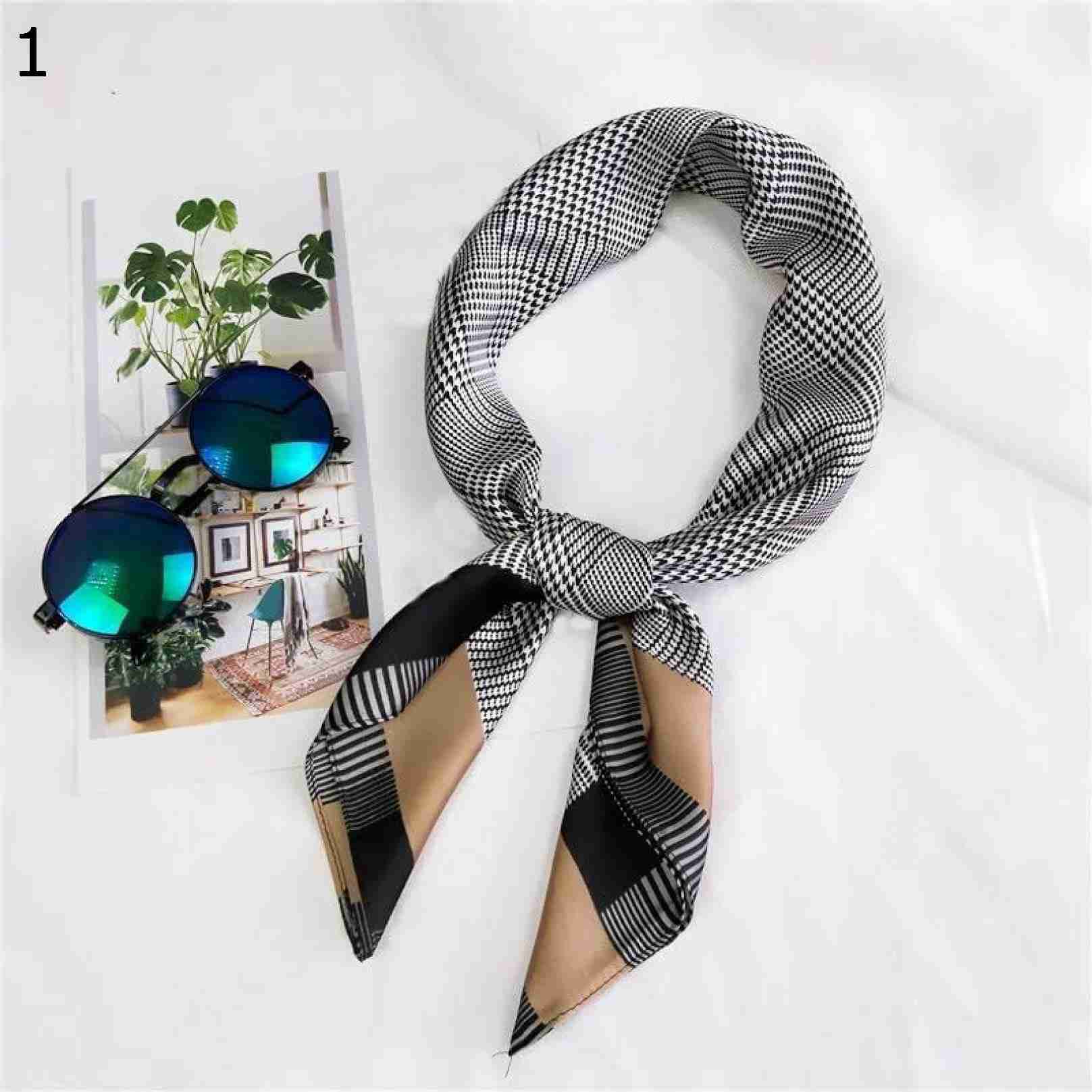 【20%OFFクーポン～】70x70cm多機能ポリエステルスカーフチェック柄プリントサテンスモールスクエアラップスカーフエレガントな女性ショール スカーフ (Color : Brown Size