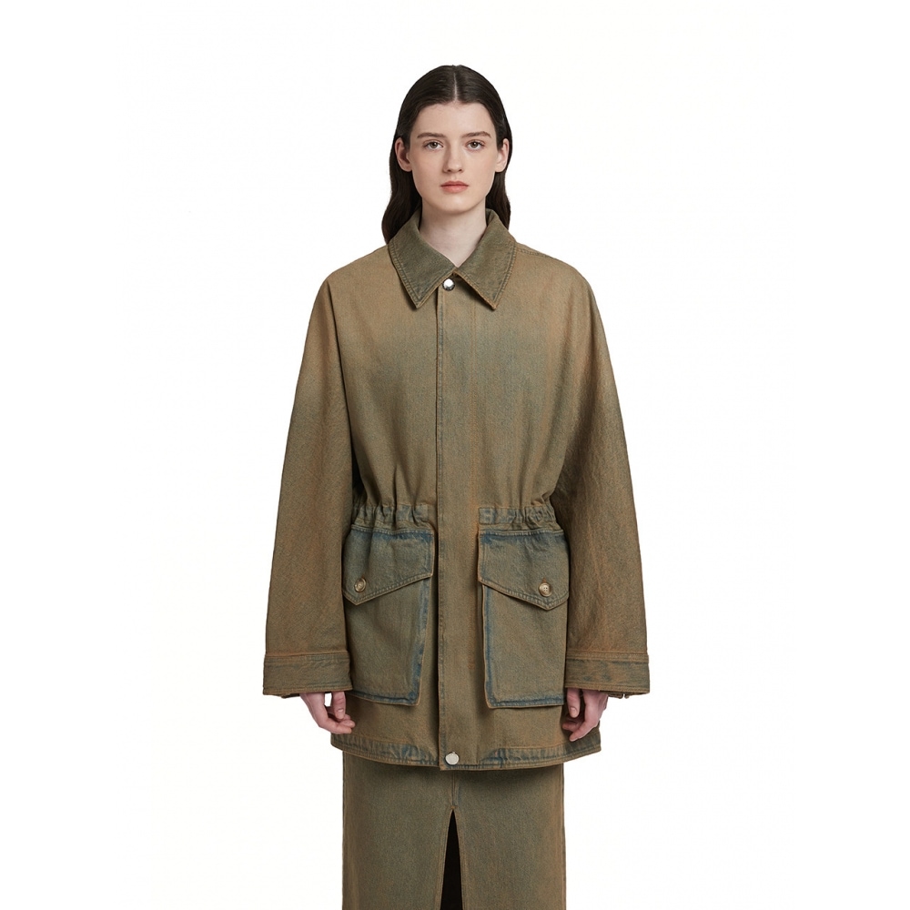 トランクプロジェクトドローストリングデニムジャケット KHAKI