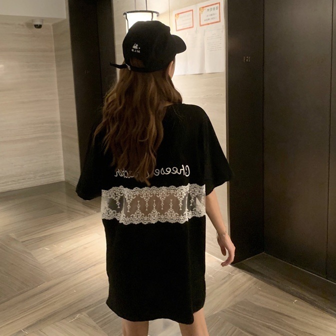 ロゴTシャツ トップス Tシャツ 袖あり 半袖 ラウンドネック レース バックシャン