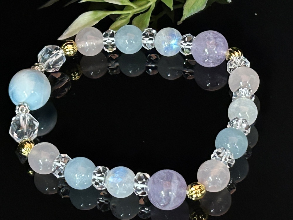 ラリマー&アクアマリン&アメジスト&ローズクォーツ&ムーンストーン天然石 パワーストーン ブレスレット