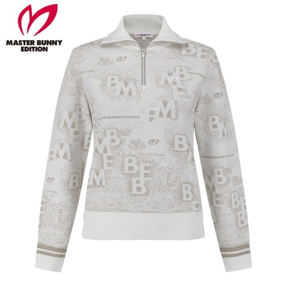 (Master Bunny) レディースロゴスプレーハーフジップアップニット