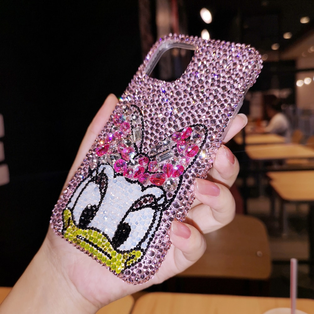 ハンドメイド iPhoneケース デイジーダック キラキラのラインストーン iPhone16/15/14/13/12/11ケース Plus Pro Max デコ電ケース
