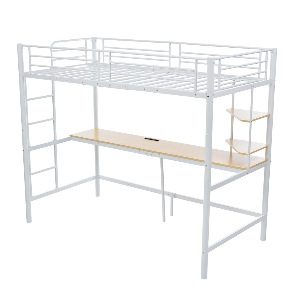 【現地発送.送.料.無.料！】【元sku301277】システムベット 宮棚　ロフトベッド シングル コンセント付き デスク付き 収納付き ラック棚付き 北欧風 二段ベッド 大人用　二段ベッド スチール