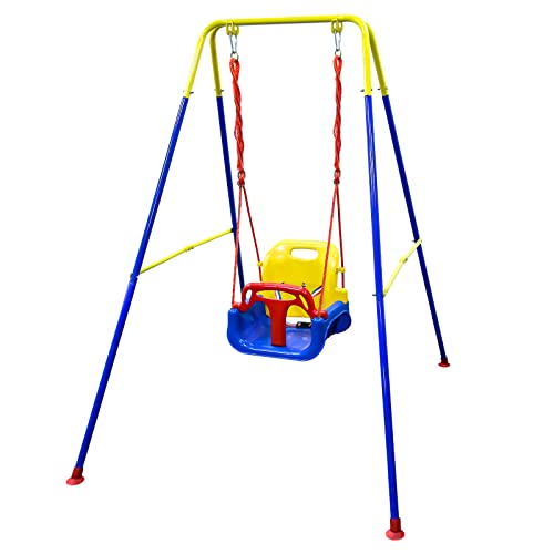 PAKESI 3-in-1 子供ブランコ 幼児ブランコ 幼児専用手すり付き 金属製スタンド 頑丈で安全 組み立て簡単 幼児期から年少期まで遊べる 室内/屋外ブランコ 最大耐荷重100kg