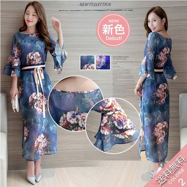 マキシワンピース マキシワンピ シフォン 通勤ワンピ オフィス マキシ丈 レディース