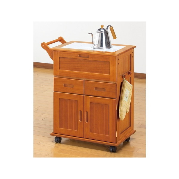 ファミリーライフ 天然木 フラップ式キッチンワゴン(03562) メーカー直送