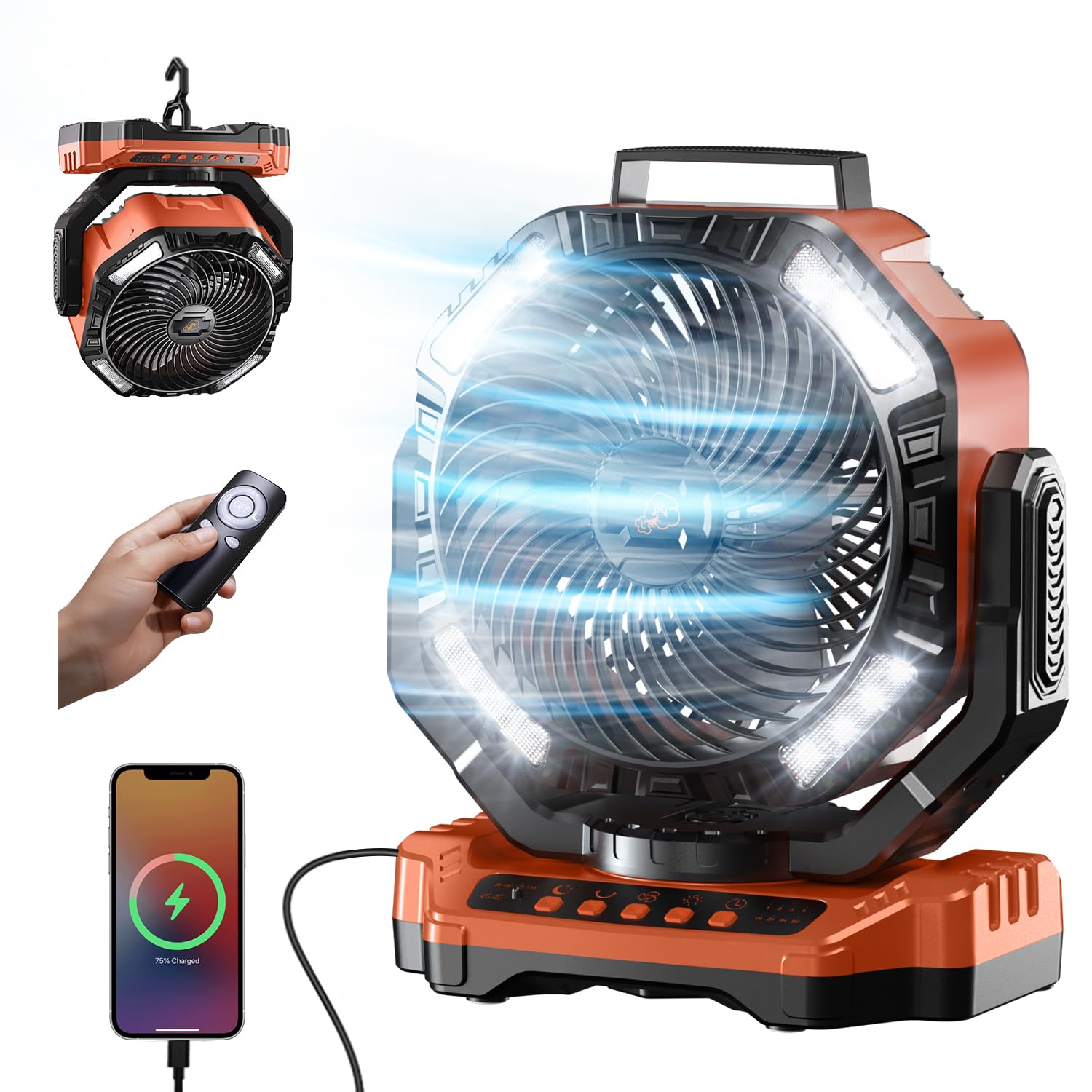 キャンプ 扇風機 充電式扇風機 40000mAh大容量 最大136時間連続使用 風量4段階調節 DCモーター 静音 Type-C充電式 吊り下げ タイマー機能 自動首振り リモコン付き 32枚高輝度L