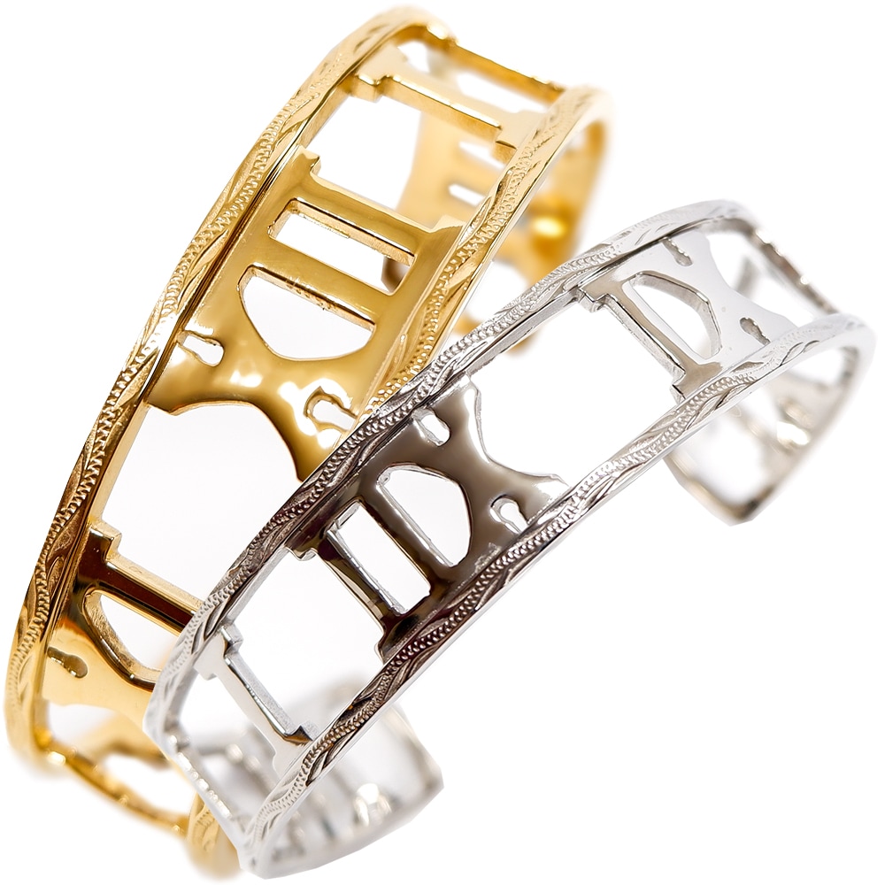 ハワイアンジュエリー バングル K14イエローゴールドコーティング スチールシルバー アトラス サー