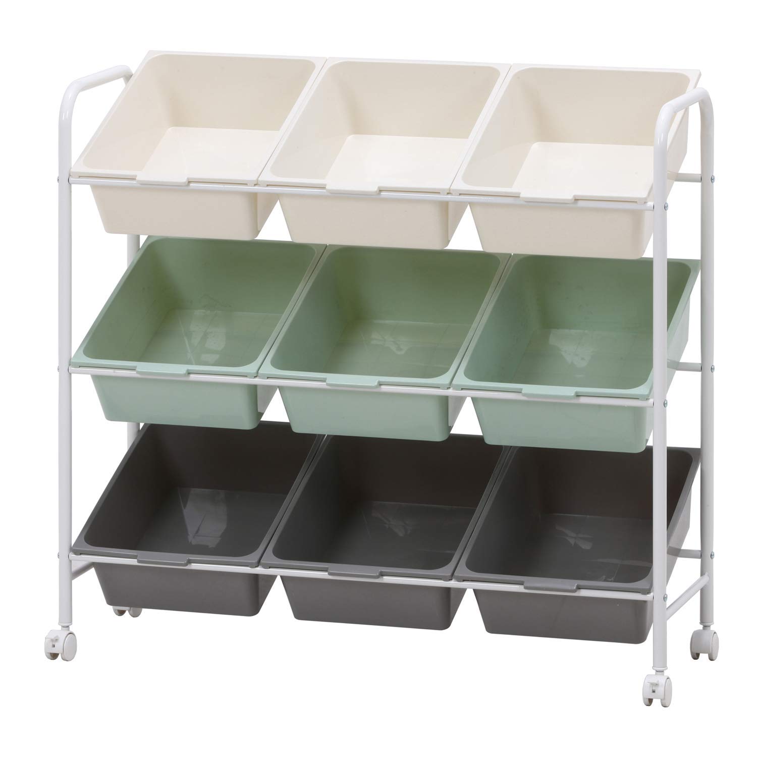 全国送料無料 不二貿易 お片付けラック 子供 知育 おもちゃ収納 幅90.5×奥行36×高さ86cm 9マス グリーン おもちゃ箱 収納棚 軽量 ストッパー付き 38293