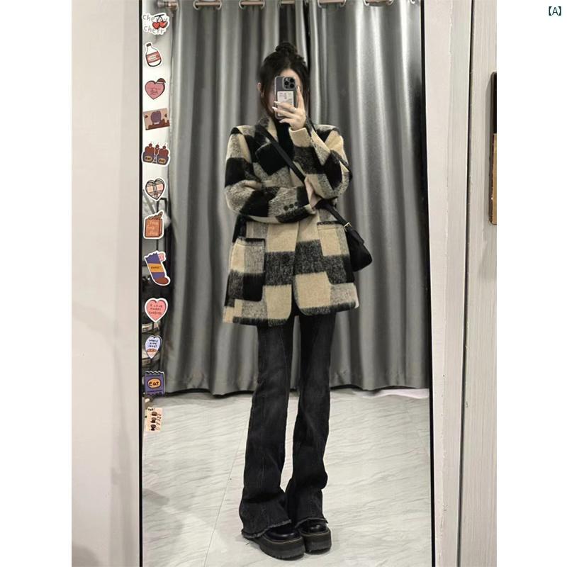 アメリカン レトロ スーツ ウール チェック柄 小柄 フレグランス コート レディース 春秋 ホット ハイエンド