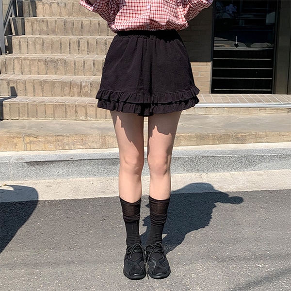 (フルバンディング/ふんわりムード) ノベリ ジャカード フリル Aライン バンディング ショートパンツ ps5101