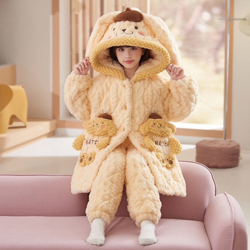女の子のパジャマ3段綿入り厚手ミディアムスリーパープリン犬の女の子の赤ちゃんの中の大きい子供の部屋着