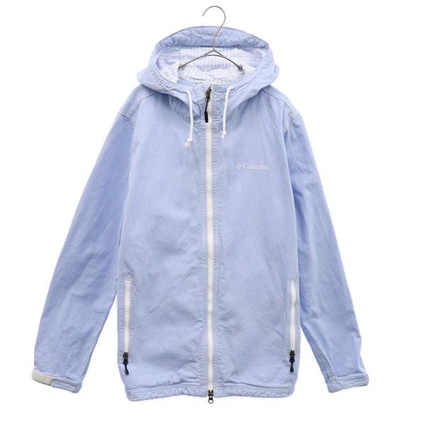 ワンポイントロゴ刺繍 フーディー ジャケット L ブルー アウトドア ジップパーカー メンズ