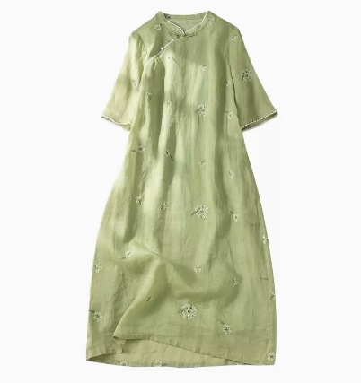 チャイナドレス風 ワンピース ミモレ ミモレ丈 半袖 ラウンドネック Aライン 刺繍 かわいい 大人可愛い きれいめ シンプル 大人 上品 おしゃれ お洒落 大人女子 こなれ感 ラフ キュート