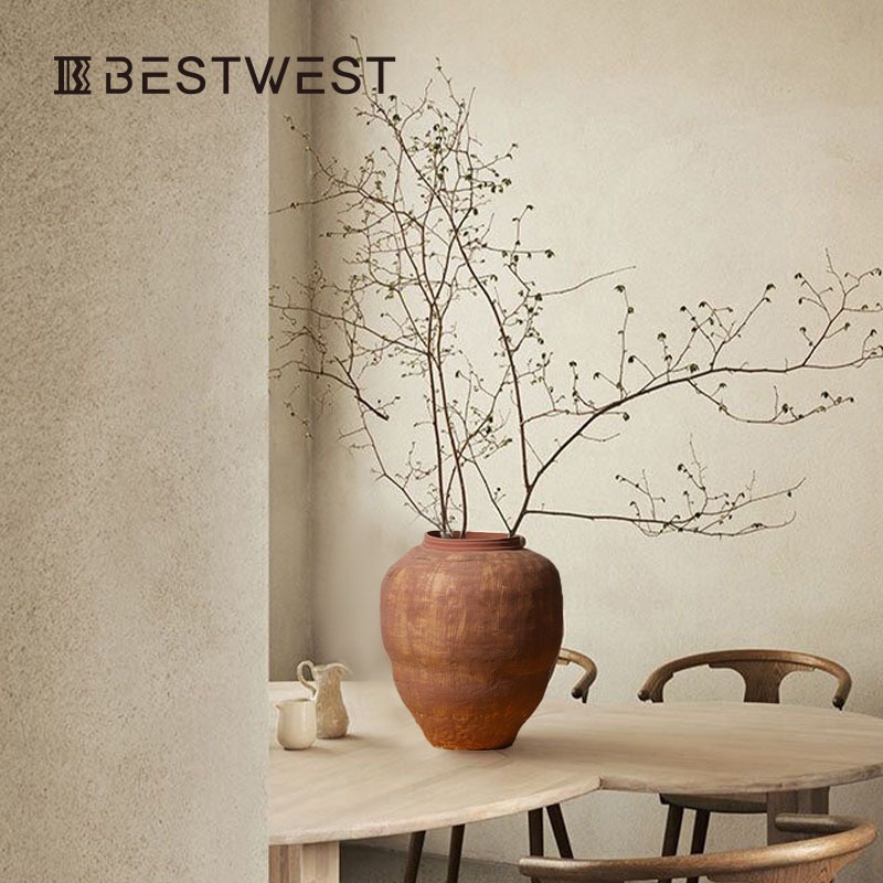 煉瓦赤色粗陶復古旧陶磁器花瓶置物高級モデルルーム装飾品植木鉢