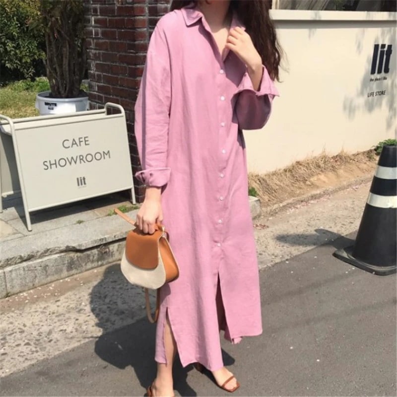 春夏 ファッション オールマッチ 着痩せ 大きいサイズ 長袖 シャツ 膝丈 ワンピースXFZ28