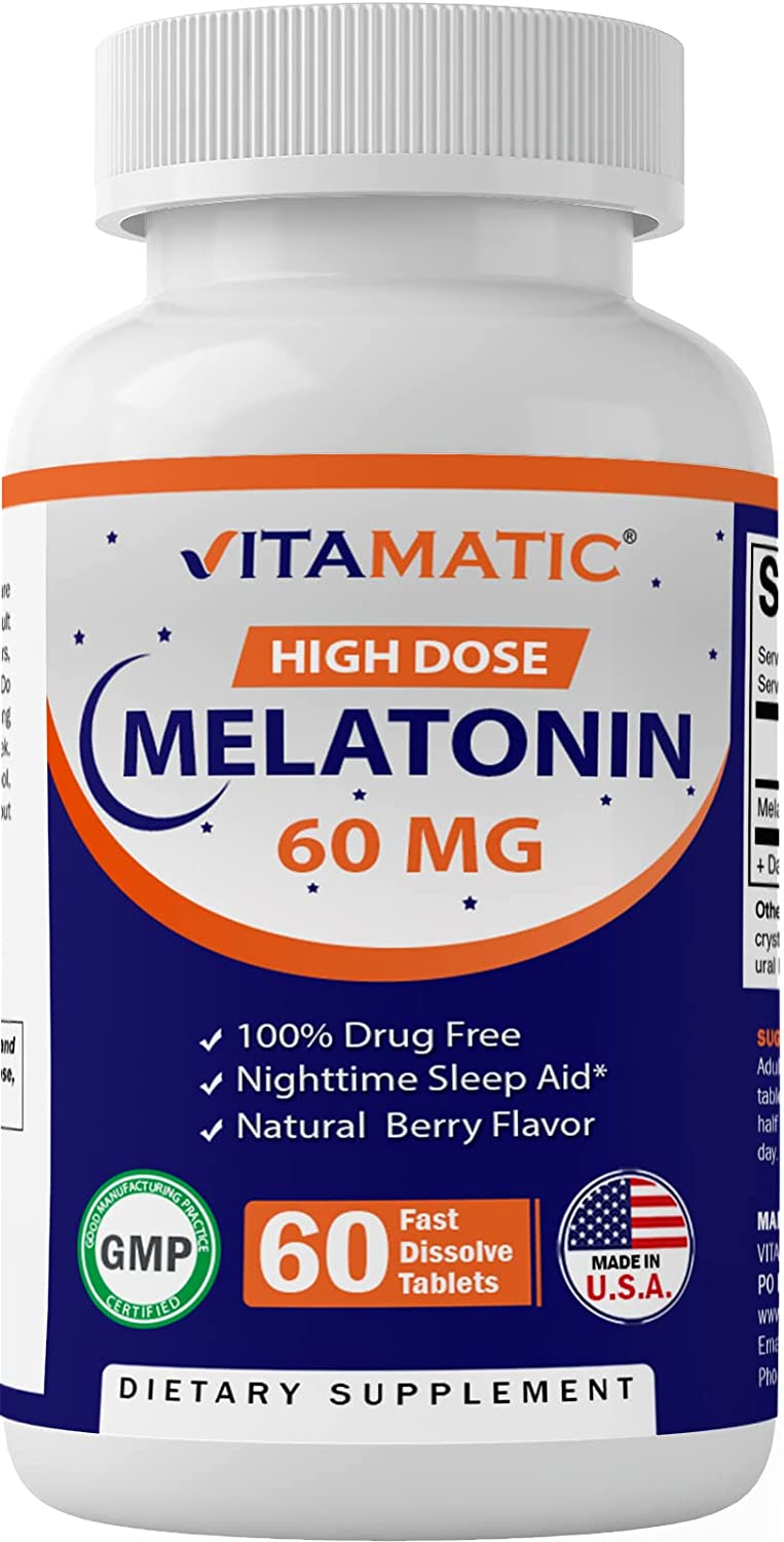 Vitamatic Sleep Aid 高配合60mg 60錠 ベリーフレーバー 簡単分割できる