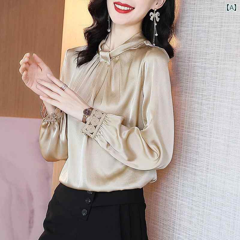 レディース シャツ 長袖 マルベリー ブラウス フレンチスライル きれいめ 清楚 エレガント シンプル 上品 光沢 外出着 オフィス ビジネス インドア ランチ 13,988円