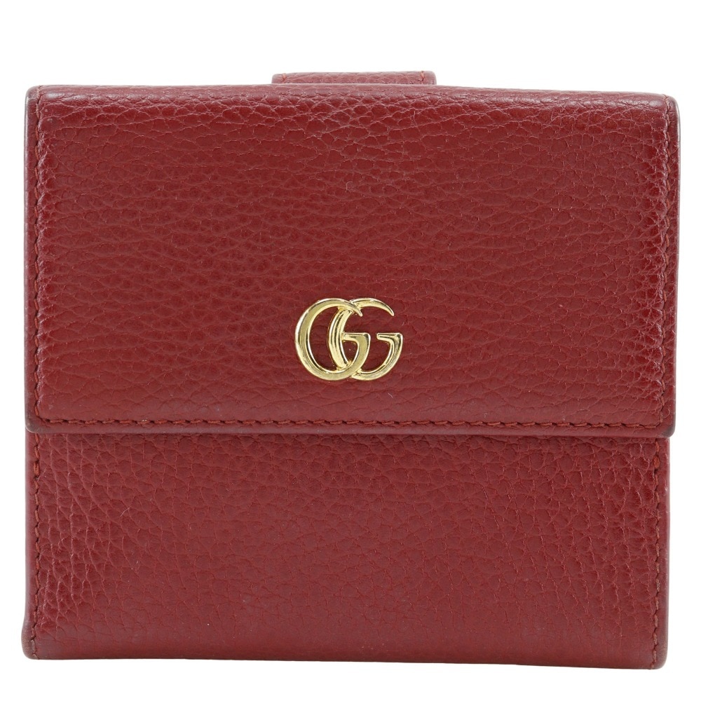 GGマーモント 456122 二つ折り財布 レザー 赤 レディース 中古品