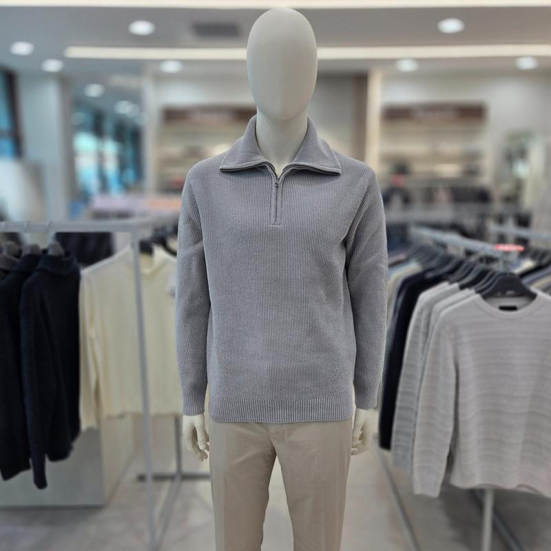 ハーフジップ リブ(縦畝)組織ニット AAG1EU1101 ライトグレー