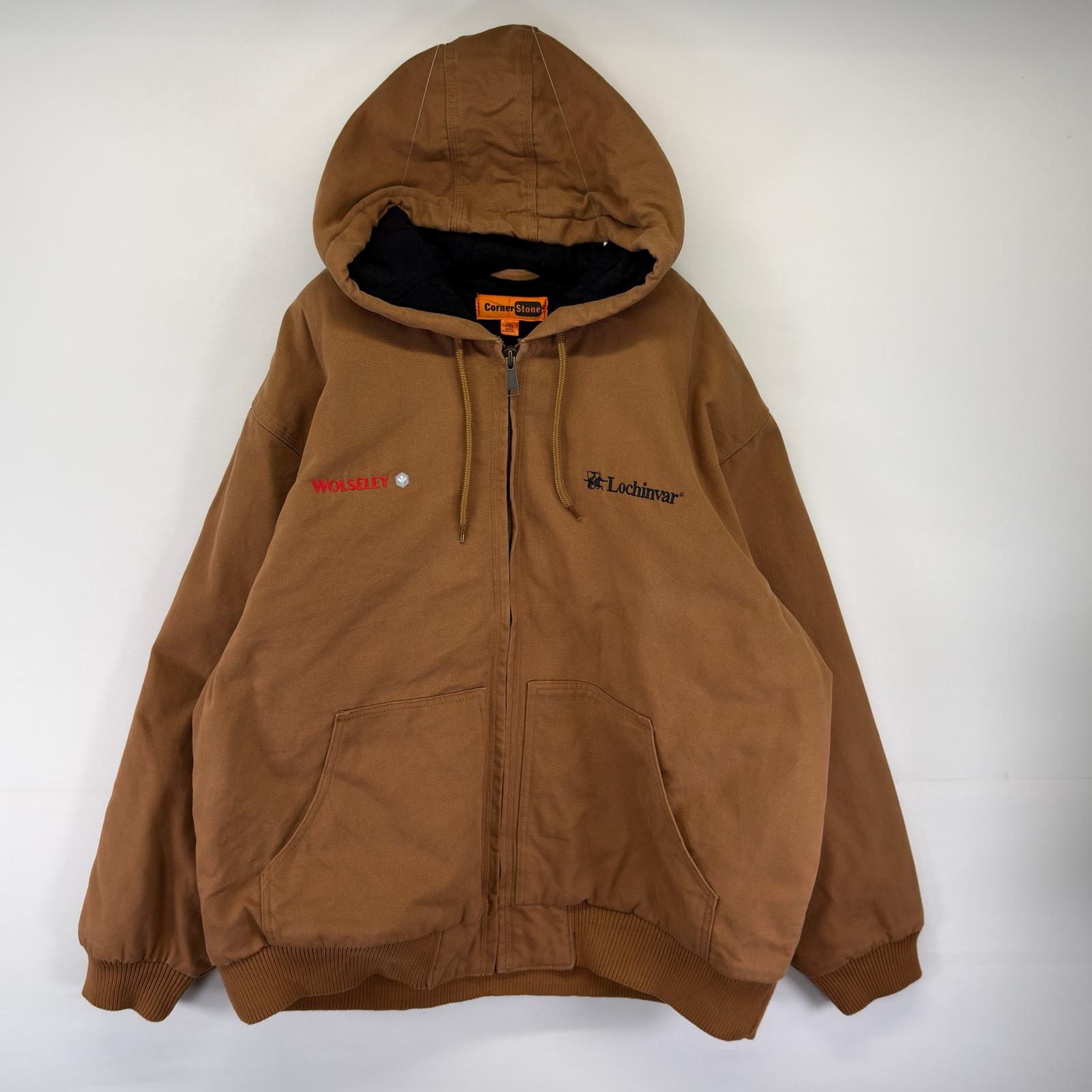古着 コーナーストーン Corner Stone ダック ジャケット アクティブJKT ワーク 中綿 大きいサイズ フルジップ 2XL ブラウン系 メンズ