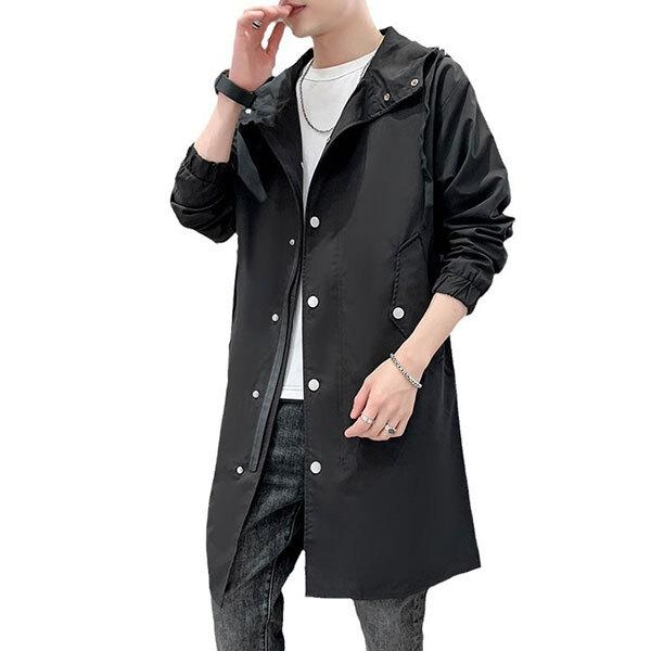 フード付き ロングコート ミドル丈 ウインドブレーカー ジャケット メンズ コート モッズコート スタイリッシュ かっこいい おしゃれ 秋冬 春