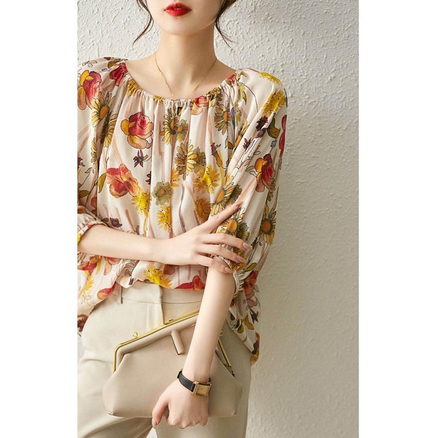 夏新作ブラウス レディース トップス シャツ 秋 春 花柄 総柄 七分袖 ブラウス カジュアル プルオーバーブラウス おしゃれ きれいめ トップス 5,726円